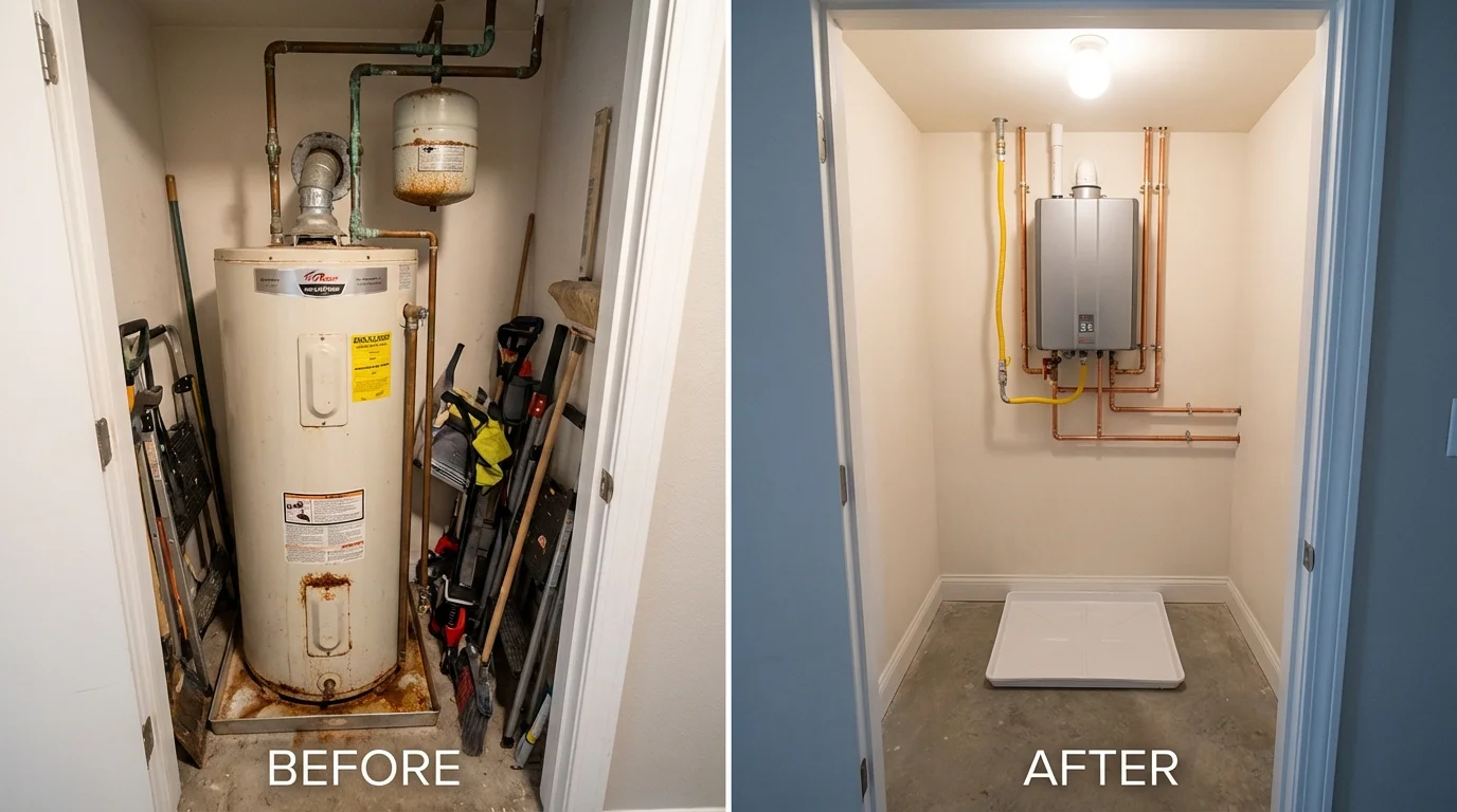 Tank water heater versus wall-mounted tankless unit comparison for Damascus, OR homeowners